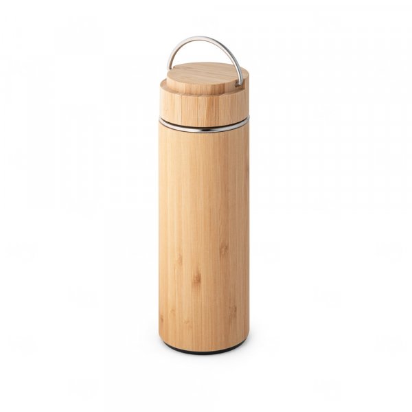 Garrafa Térmica 440ml Inox e Bambu com Infusor Personalizada