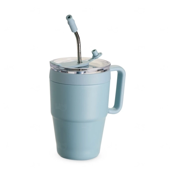 Caneca Térmica 600ml com Canudo Inox Personalizada 