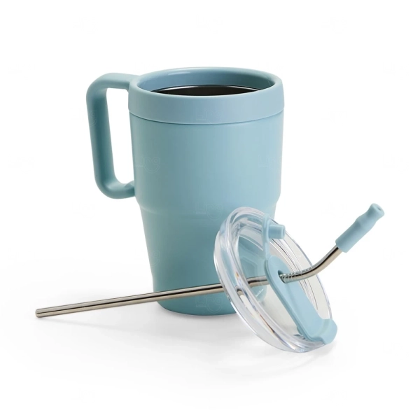 Caneca Térmica 600ml com Canudo Inox Personalizada 