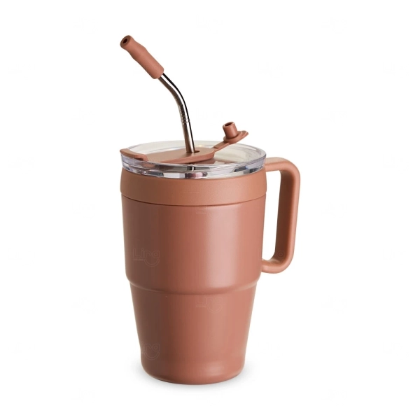 Caneca Térmica 600ml com Canudo Inox Personalizada 