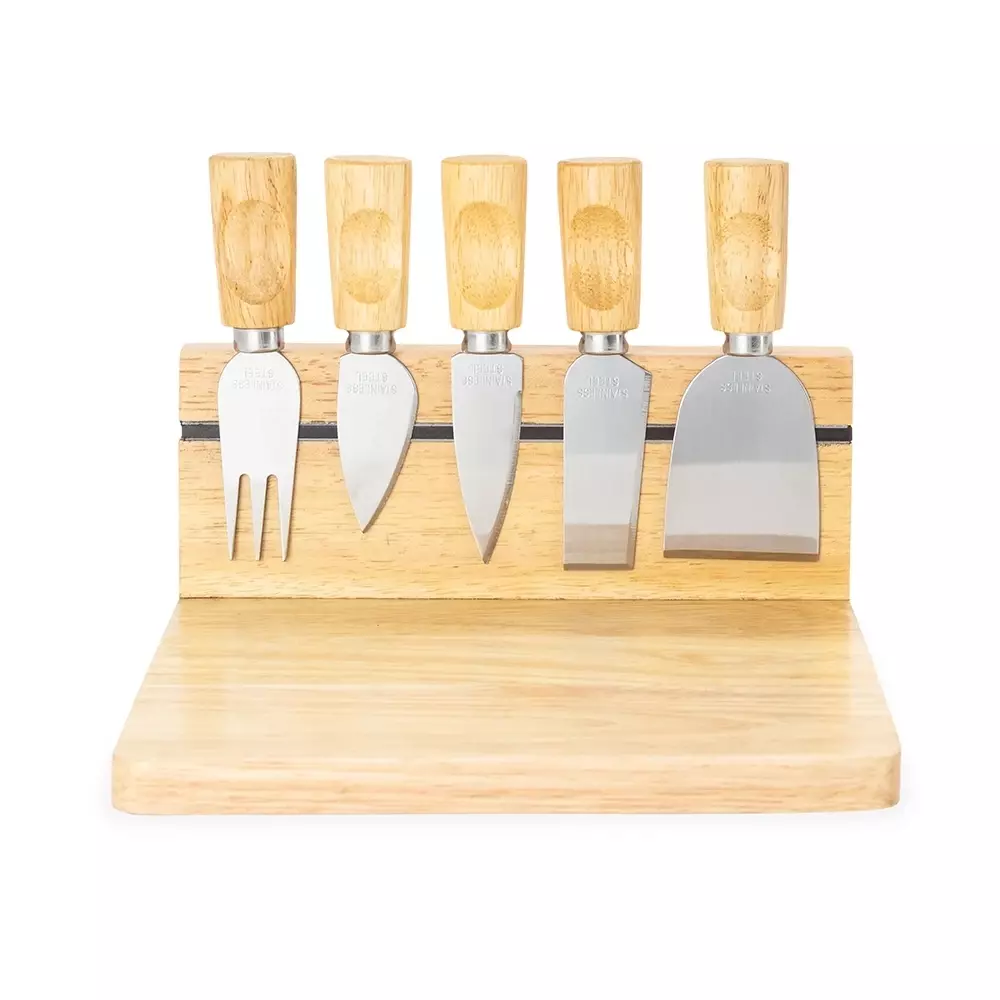 Kit Queijo Bambu 6 Peças Antiderrapante Personalizado Madeira