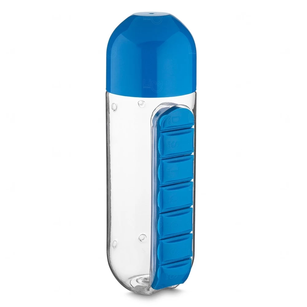 Garrafa Personalizado Plástica com Porta Comprimidos - 740ml Azul