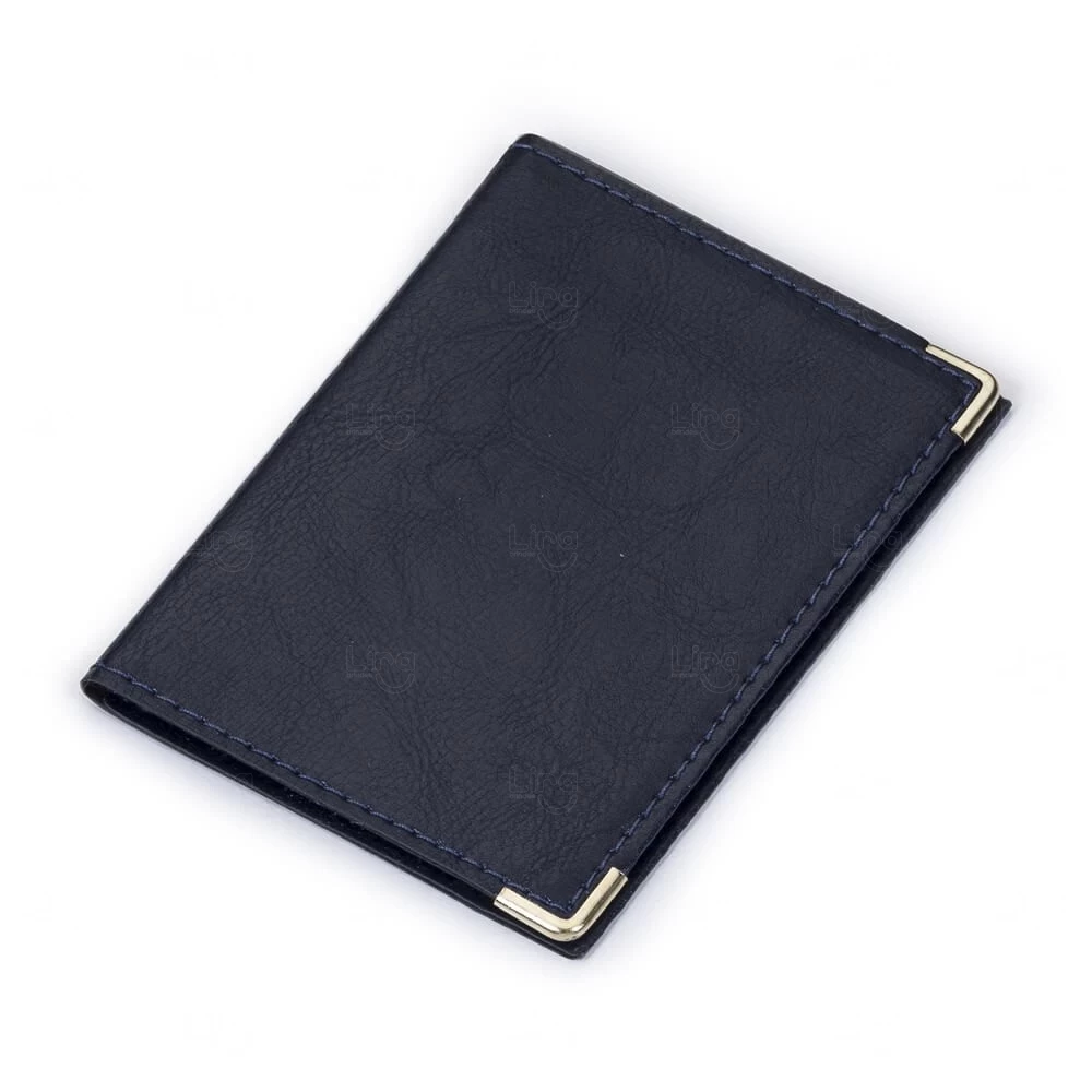 Porta Documentos Personalizado em Couro Sintético - 12,2 x 17,7cm Azul Escuro