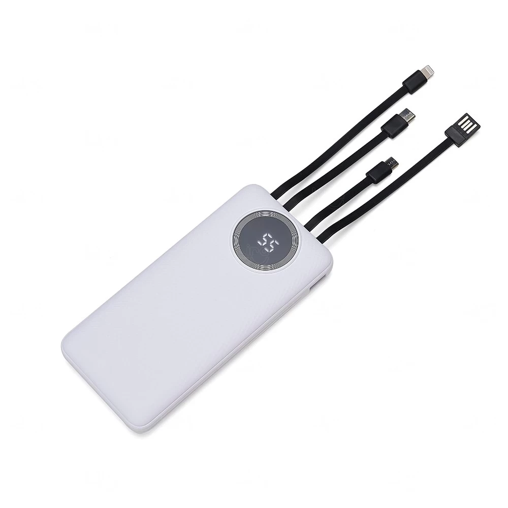 Power Bank 10.000mAh com Lanterna, Display e 4 Cabos 