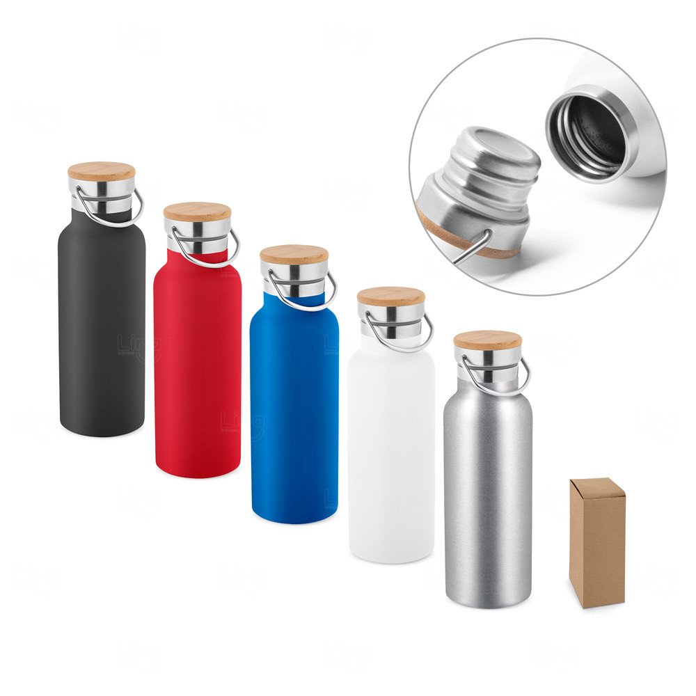 Garrafa Térmica Inox 570ml com Tampa Bambu Personalizada 