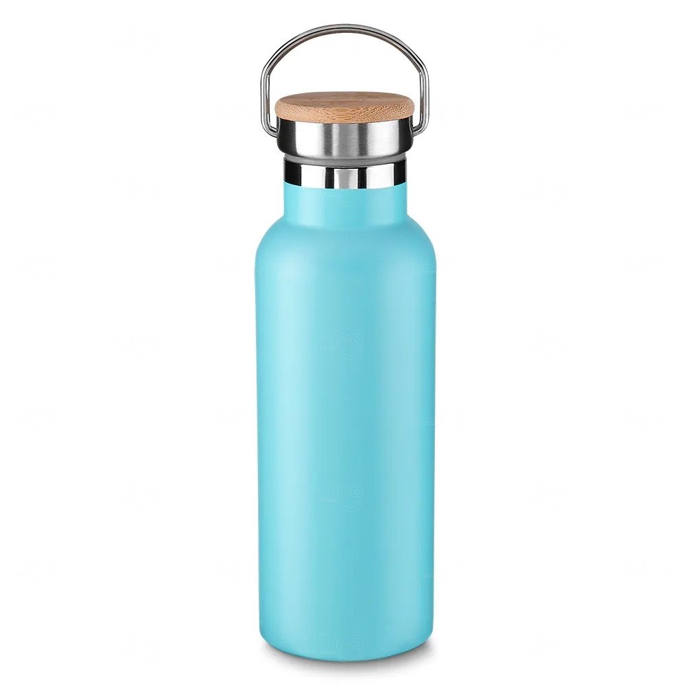 Garrafa Térmica Inox 570ml com Tampa Bambu Personalizada 