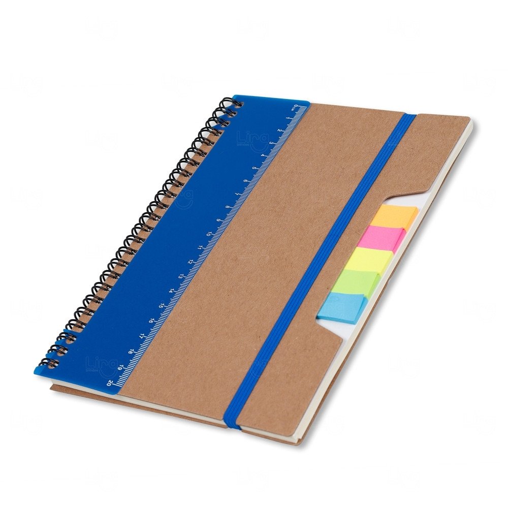 Caderno com Autoadesivos e Régua Personalizado - 21 x 15,5 cm Azul