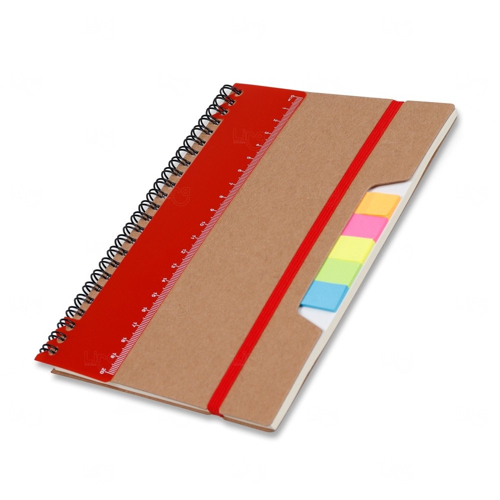 Caderno com Autoadesivos e Régua Personalizado - 21 x 15,5 cm Vermelho