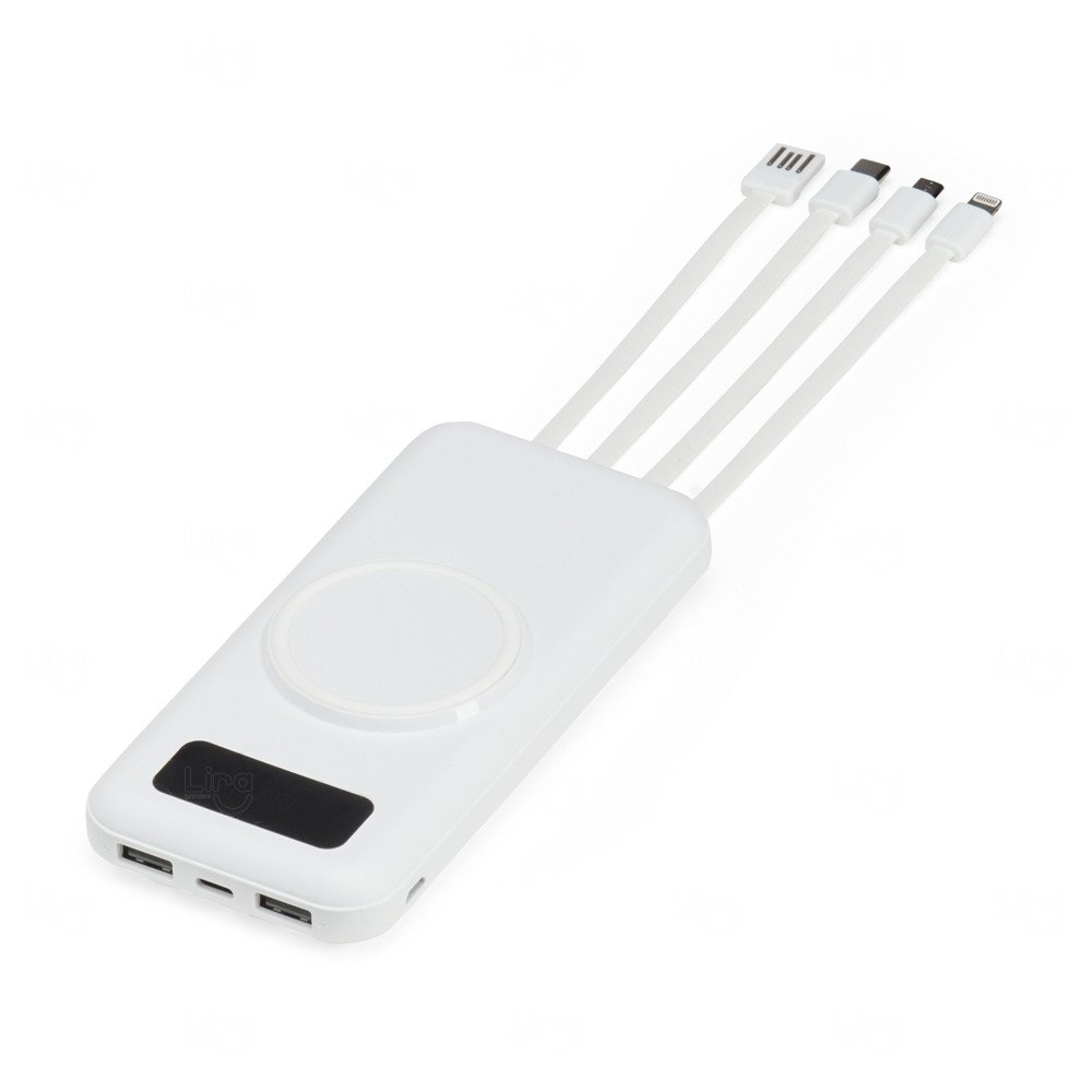 Power Bank p/ Indução e Cabos Acoplados Personalizado - 10.000mAh 