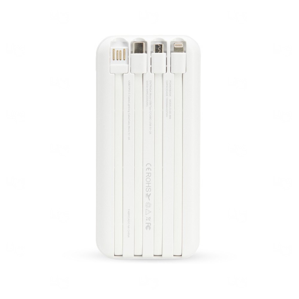 Power Bank p/ Indução e Cabos Acoplados Personalizado - 10.000mAh 