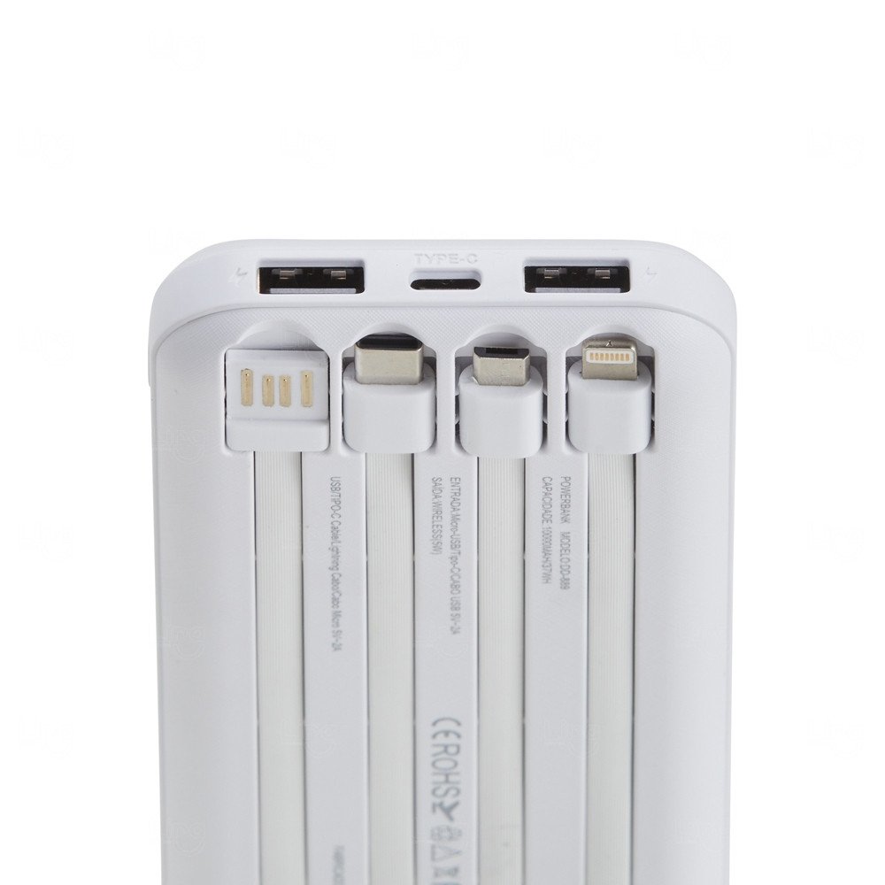 Power Bank p/ Indução e Cabos Acoplados Personalizado - 10.000mAh 