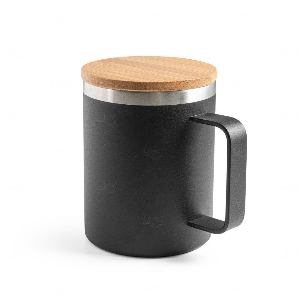 Caneca Térmica 420ml Inox Reciclado e Tampa Bambu Personalizada 