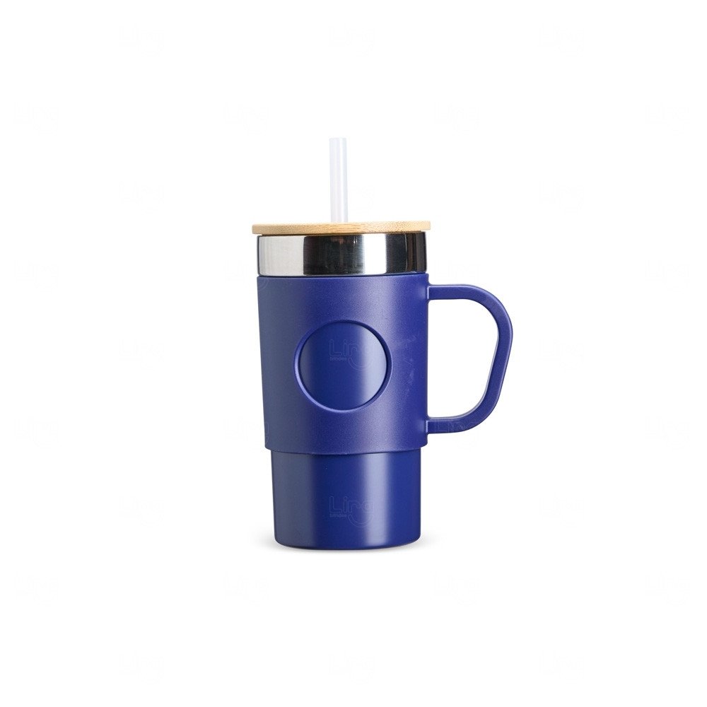 Caneca Térmica Aço Inox com Tampa de Bambu Personlizada - 400ml 
