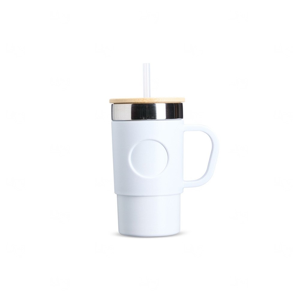 Caneca Térmica Aço Inox com Tampa de Bambu Personlizada - 400ml 
