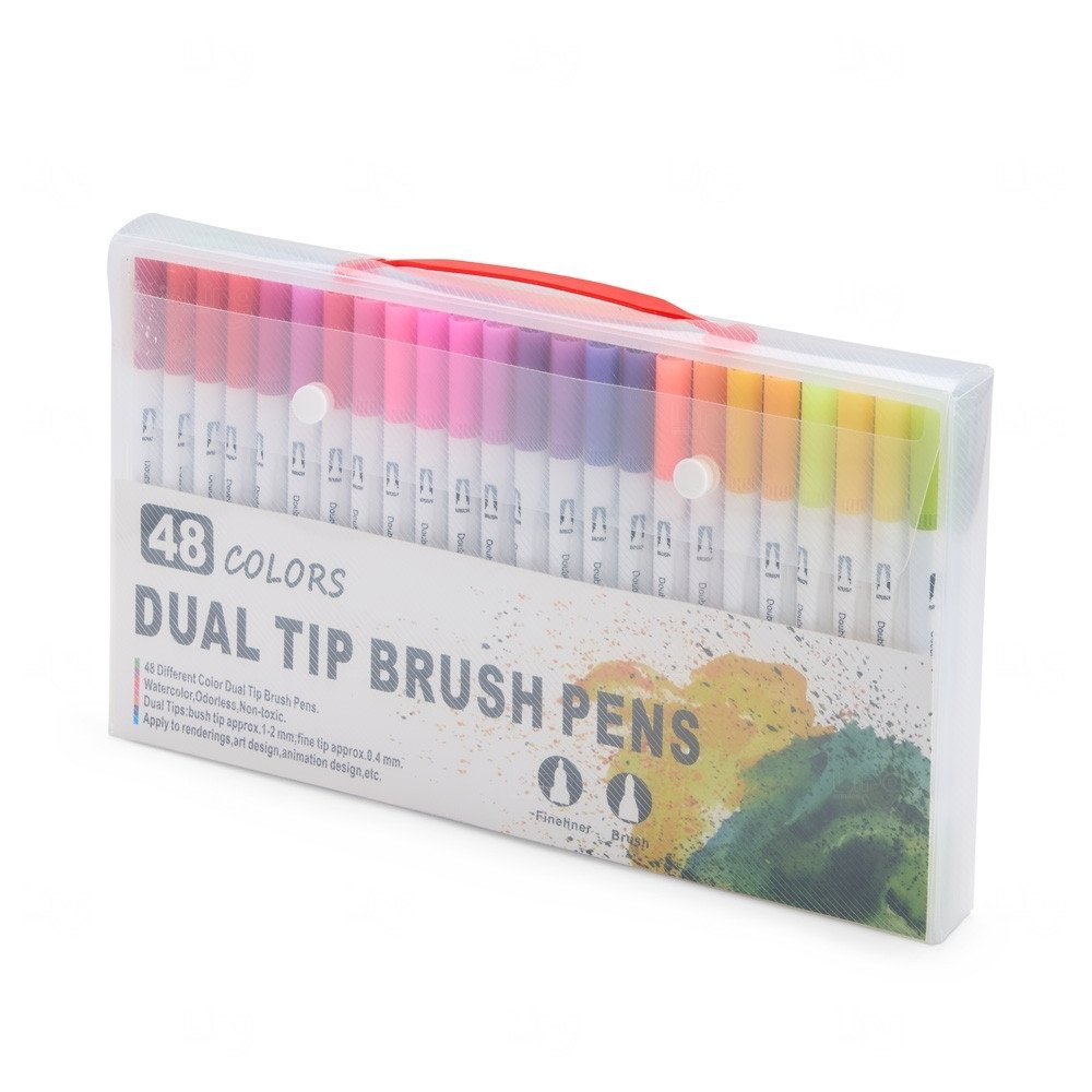 Kit Canetinhas Ponta Dupla Personalizadas - 48 Cores 