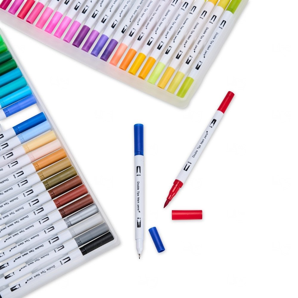Kit Canetinhas Ponta Dupla Personalizadas - 48 Cores 